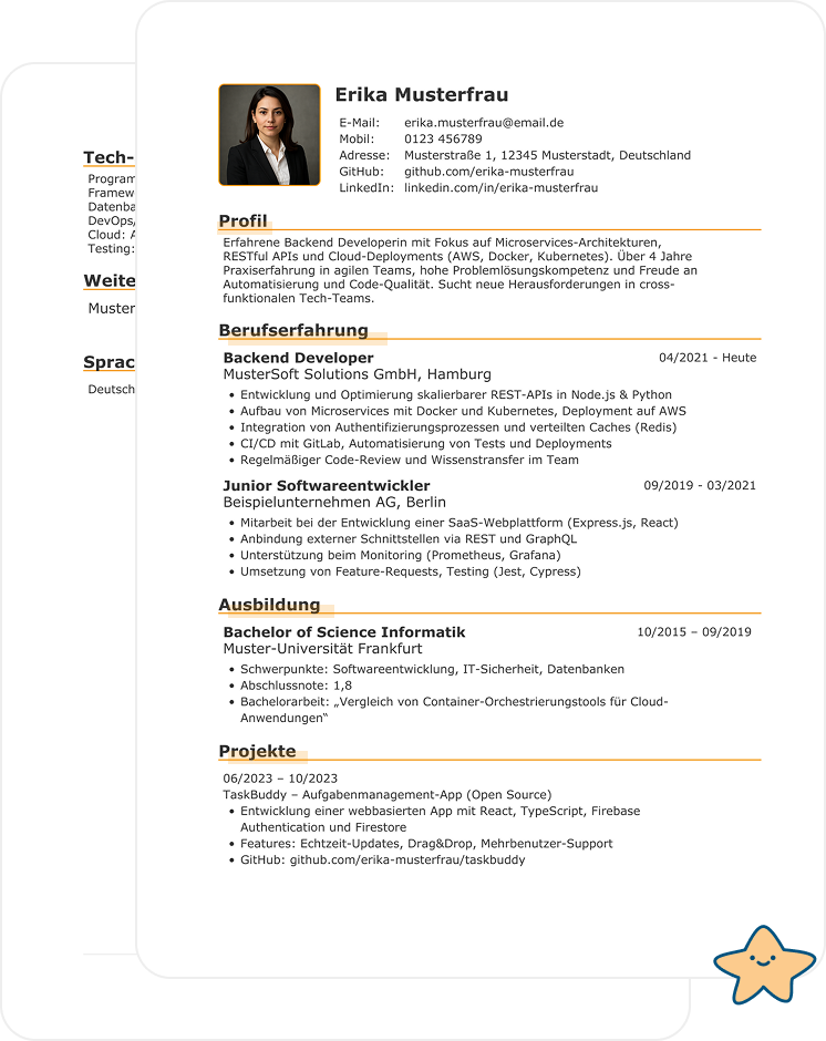 Ein professioneller Lebenslauf im IT-Bereich sollte übersichtlich aufgebaut sein und die wichtigsten Informationen schnell erfassbar machen. Diese Abschnitte gehören in jeden gut strukturierten IT-Lebenslauf: Ein professioneller Lebenslauf im IT-Bereich sollte übersichtlich aufgebaut sein und die wichtigsten Informationen schnell erfassbar machen. Diese Abschnitte gehören in jeden gut strukturierten IT-Lebenslauf: