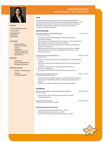 Ein moderner Lebenslauf enthält alle wesentlichen Informationen zu deiner Person, deinem beruflichen Werdegang und deinen Qualifikationen – kombiniert mit einem klaren Layout. Diese Abschnitte gehören unbedingt dazu: Ein moderner Lebenslauf enthält alle wesentlichen Informationen zu deiner Person, deinem beruflichen Werdegang und deinen Qualifikationen – kombiniert mit einem klaren Layout. Diese Abschnitte gehören unbedingt dazu: