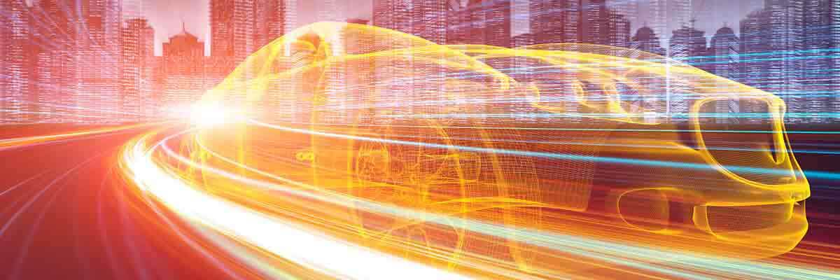 3D Silhouette eines Autos zur Darstellung der vernetzten Mobilität