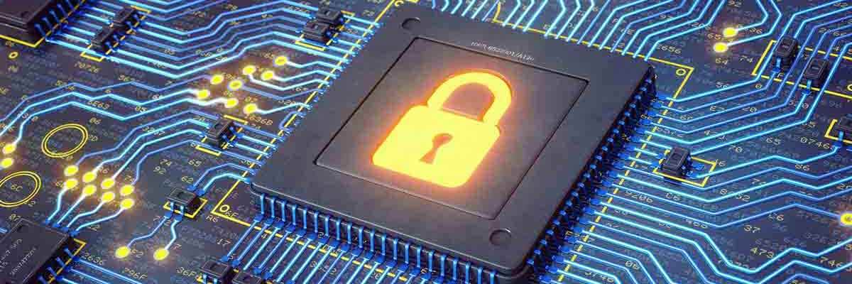 Computerchip mit einem Schloss darauf abgebildet