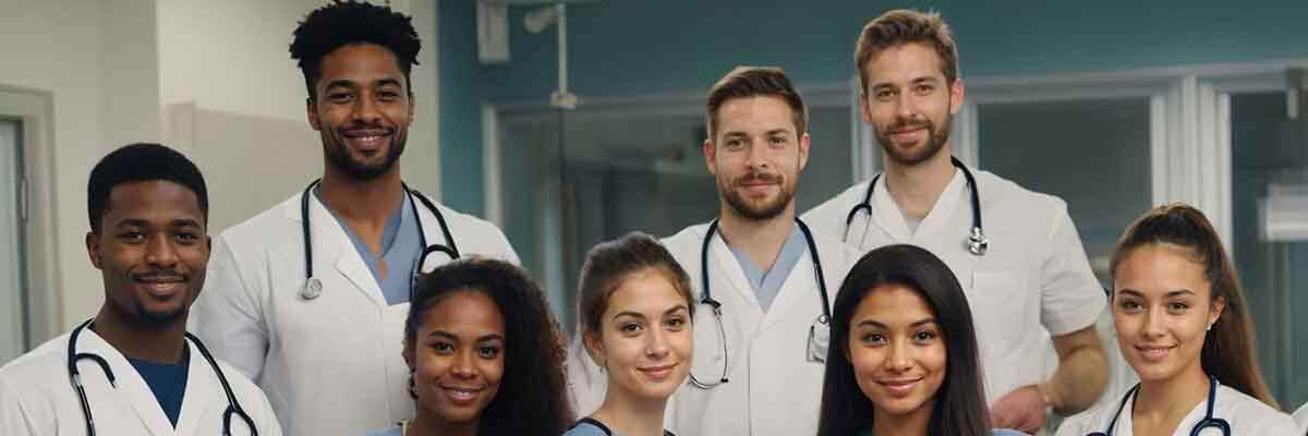 Junger Fachärzte in OP-Kleidung im Krankenhaus.