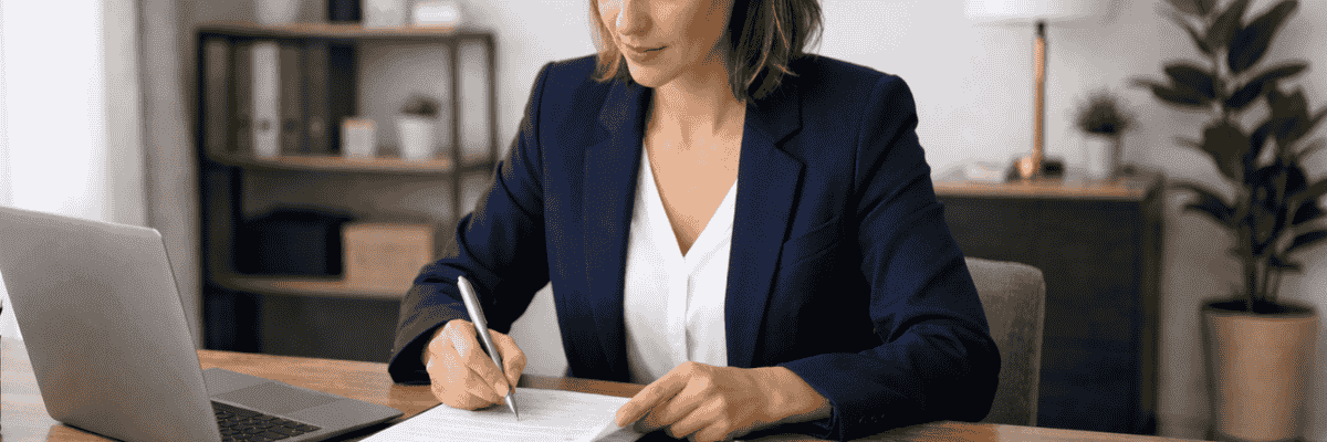 frau unterschreibt honorarvereinbarung